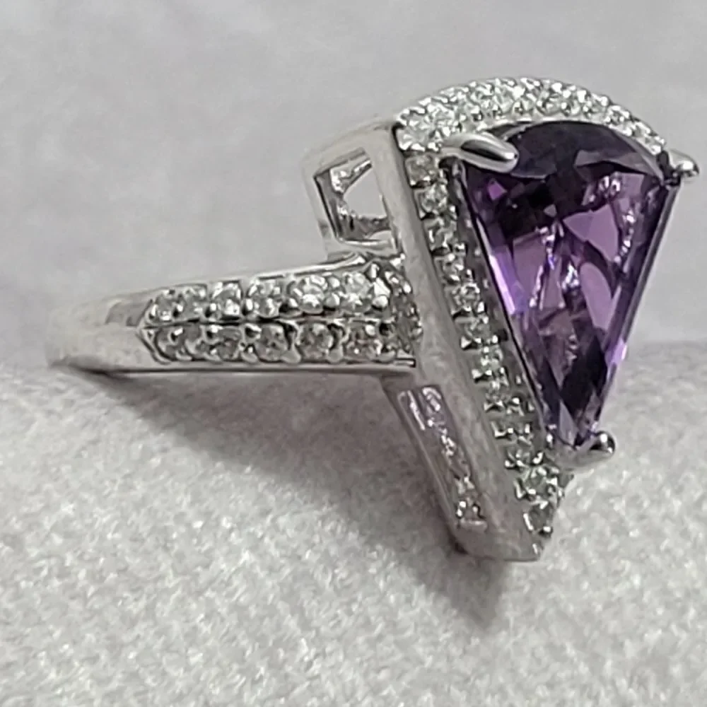 Premium African Amethyst & White Zircon Ring Size 10‎